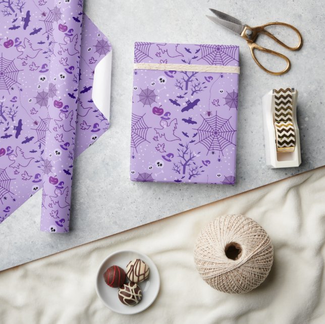 Papel De Presente teia de aranha Halloween Elegante roxo (Artesanato)
