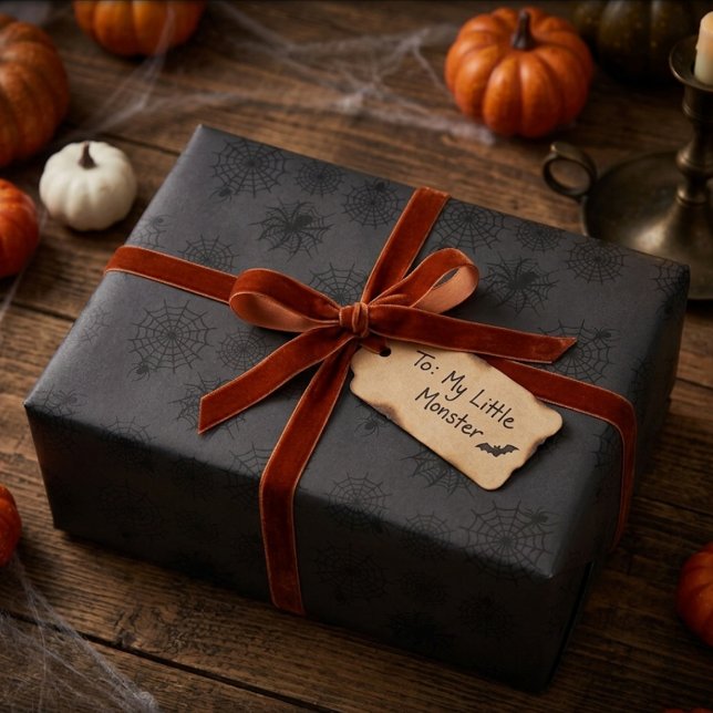 Papel De Presente Teia de Aranha Preta Carvão Halloween (Criador carregado)