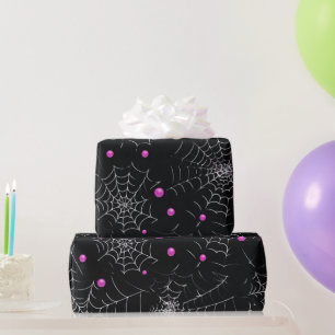 Papel De Presente Teias de Aranha e Pontos Modernos Preto Halloween