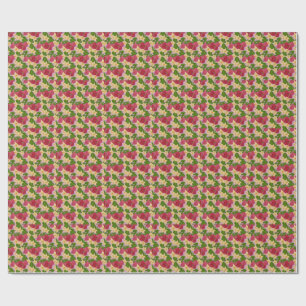 Papel De Presente Tela com Padrão Floral e Morango Doce