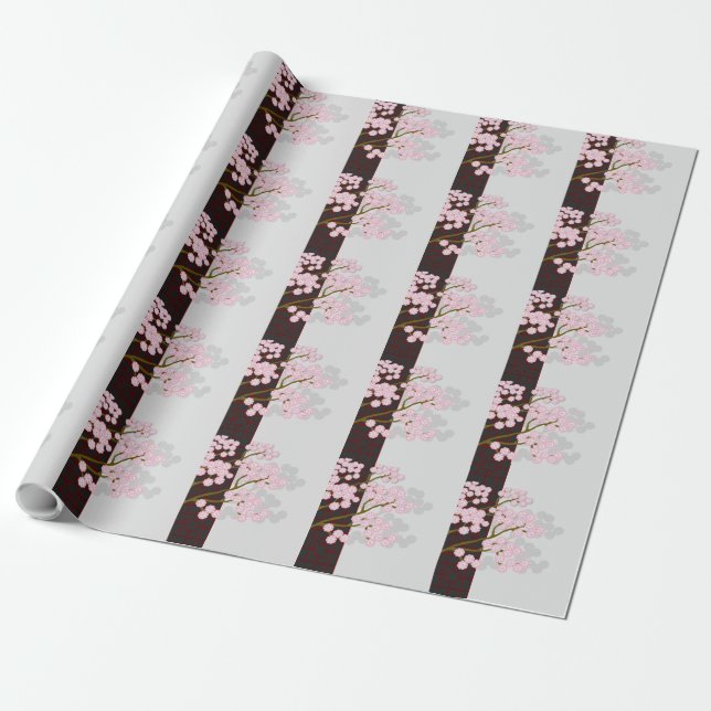 Papel De Presente Tela Japonesa e Floresta Rosa Brilham Presente (Desenrolado)