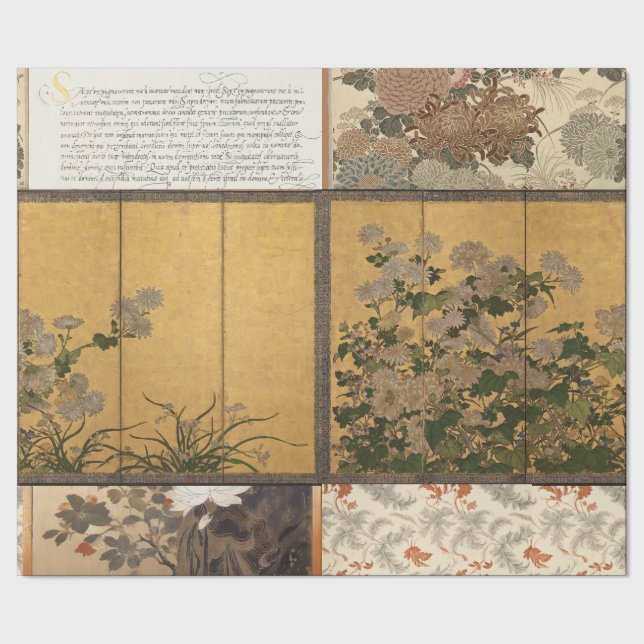 Papel De Presente Telas de Coromandel em Chrysanthemums Lachados (Barra)