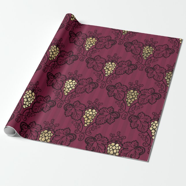Papel De Presente Tema "Burgundy Plum" e "Dourado Wine" (Desenrolado)