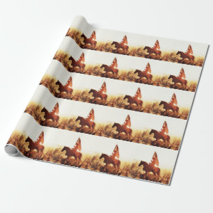 Papel De Presente Tema da bandeira do Cowboy Portrait USA.