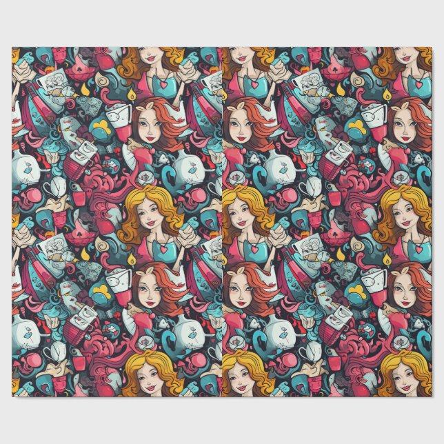 Papel De Presente Tema da festa do chá Alice Rosa (Barra)