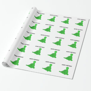 Papel De Presente Tema de Aniversário de Dinossauros Verdes