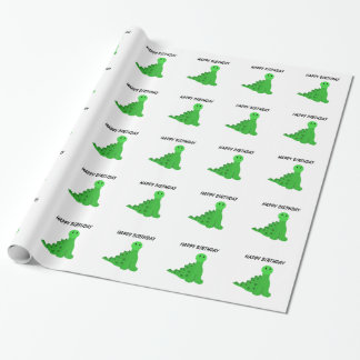 Papel De Presente Tema de Aniversário de Dinossauros Verdes