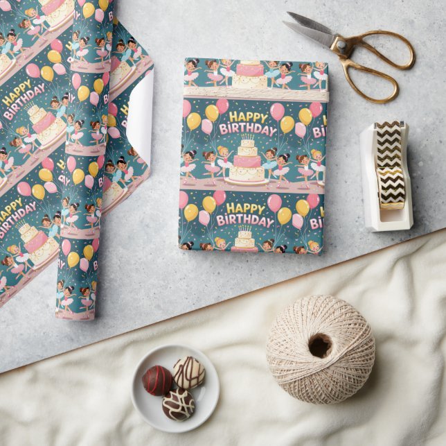 Papel De Presente Tema de bailarina de aniversário fofo (Artesanato)