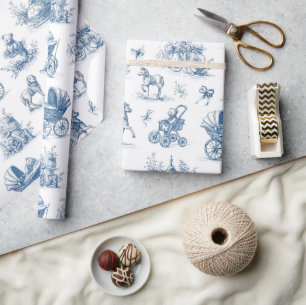Papel De Presente Tema de Bebê Toile Azul Vintage