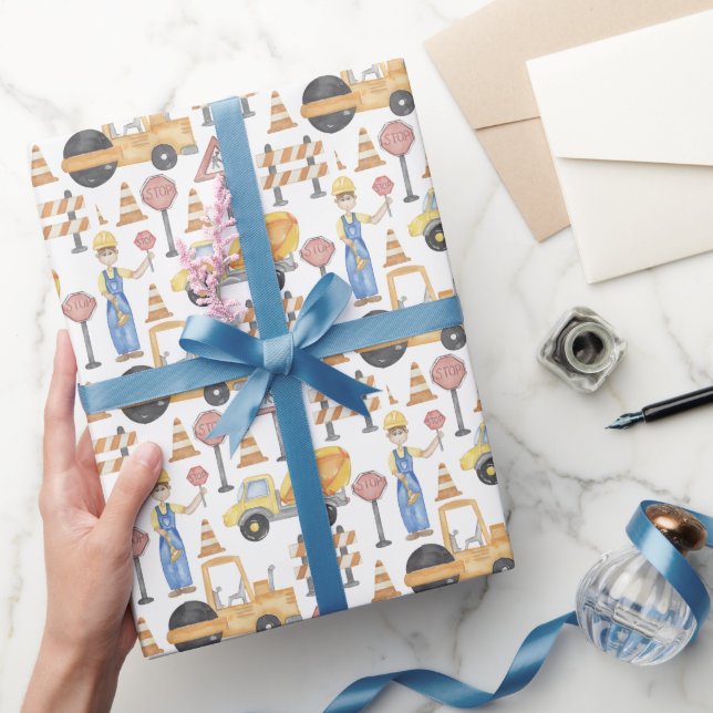 Papel De Presente Tema de Construção de Estrada em Aquarela (Presentear)