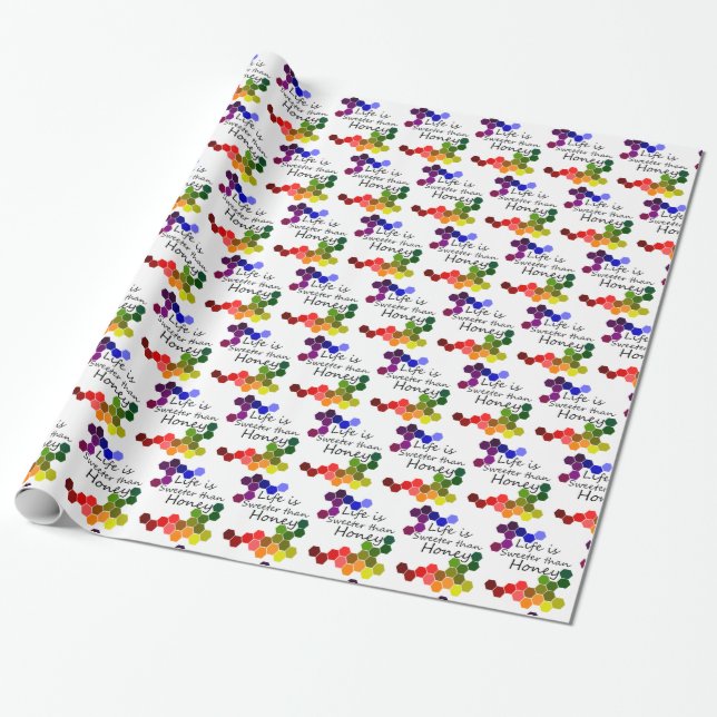 Papel De Presente Tema De Mel Com Palavras Positivas (Desenrolado)