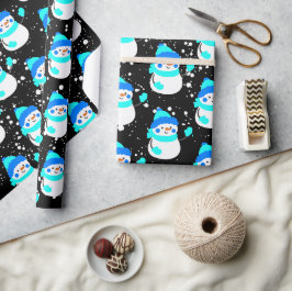 Papel De Presente Tema de Natal "Bleu Snowman"