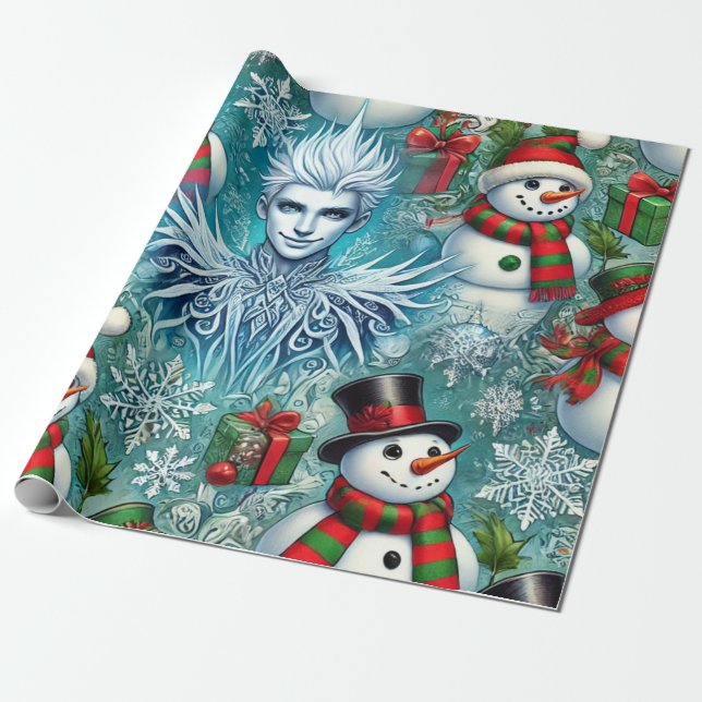 Papel De Presente tema de natal jack frost e snowman (Desenrolado)