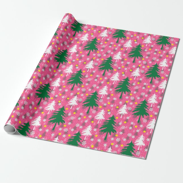 Papel De Presente Tema de Natal Rosa (Desenrolado)
