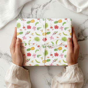 Papel De Presente Tema de Praia Tropical de Flamingo Divertido