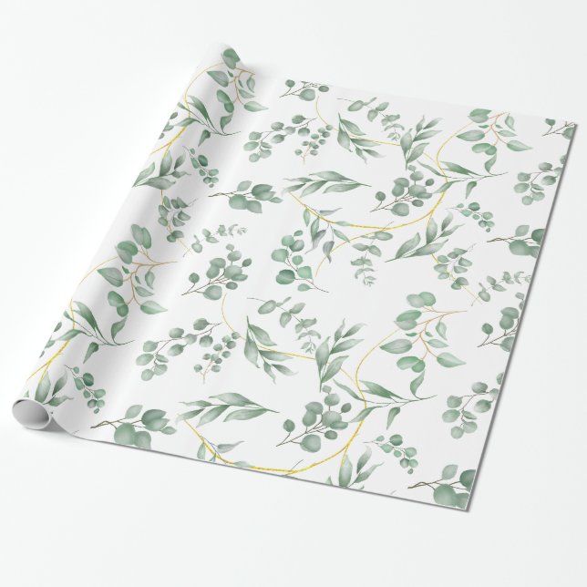 Papel De Presente Tema Eucalyptus em Papel Casado (Desenrolado)