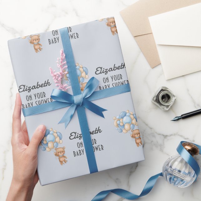 Papel De Presente Tema Personalizado do Balão do Urso do chá de fral (Criador carregado)