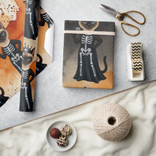 Papel De Presente Temática de Halloween para amantes de gatos siames