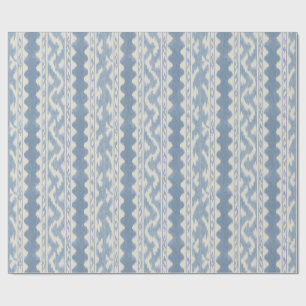 Papel De Presente Tempestade Azul Ikat, Listra Tecida em Creme