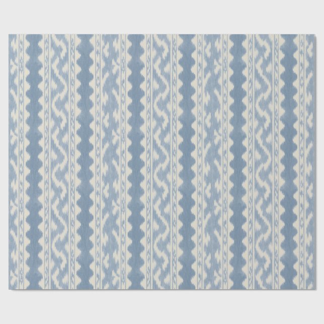 Papel De Presente Tempestade Azul Ikat, Listra Tecida em Creme (Aberto)
