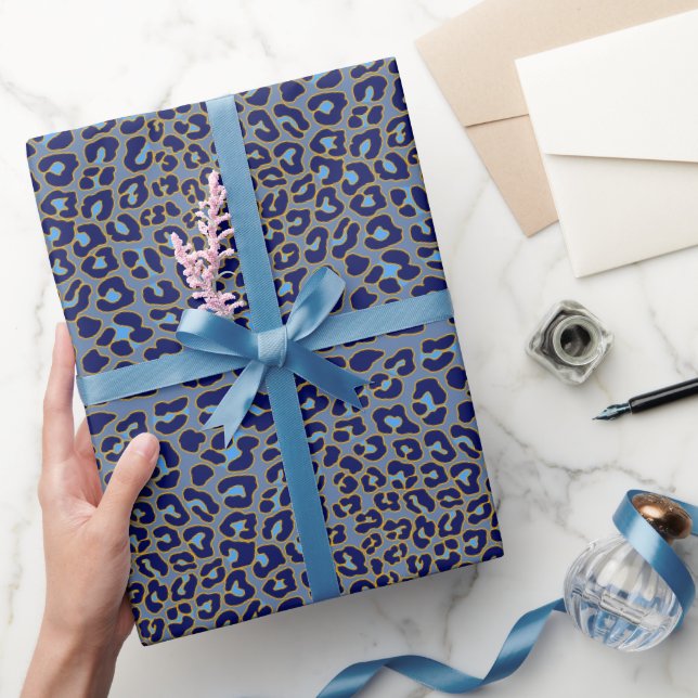 Papel De Presente Tendência de impressão azul-leopardo (Presentear)