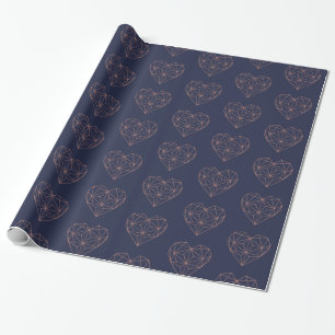 Papel De Presente Tendência Rosa Gold Foil Geométrica Marinho Azul