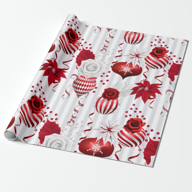 Papel De Presente Tendy Christmas Balls and Poinsettia (Desenrolado)