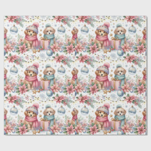 Papel De Presente Tendy Christmas Puppies Wraps Paper