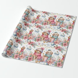 Papel De Presente Tendy Christmas Puppies Wraps Paper