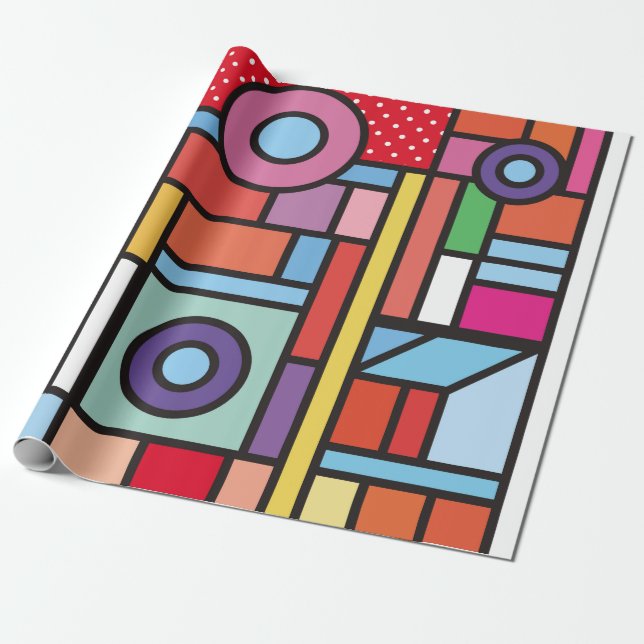 Papel De Presente Tendy geométrico memphis design. Ruas retrorreflec (Desenrolado)