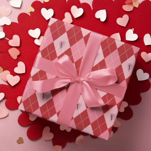 Papel De Presente Tendy Pink Red Large Argyle Heart Kids