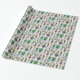 Papel De Presente Tendy Plant lover cactus succult rosa fofo