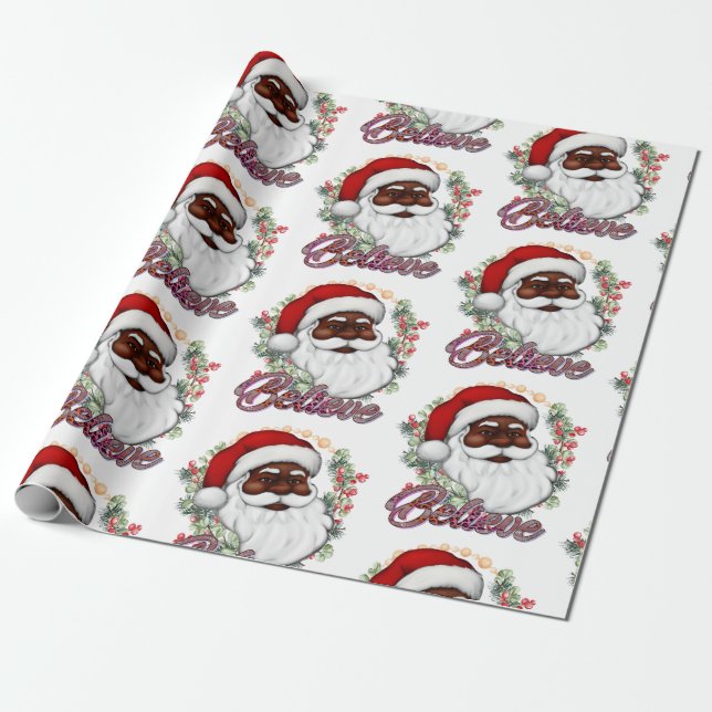 Papel De Presente Tenha Um Melanino Natal Negro Papai Noel (Desenrolado)