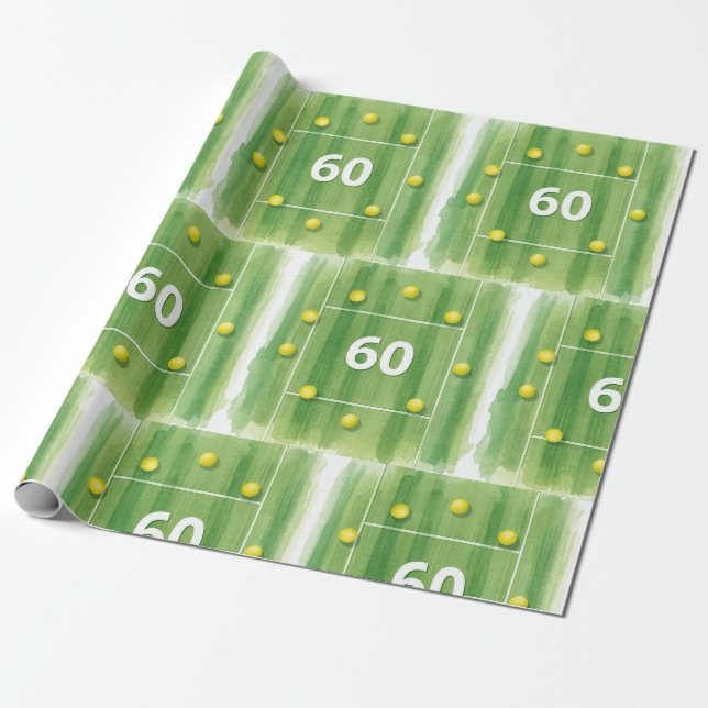 Papel De Presente Ténis 60º Aniversário com bolas no campo (Desenrolado)