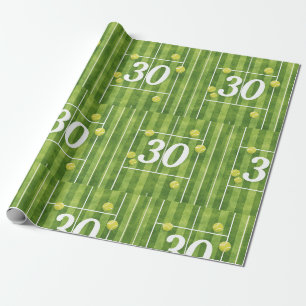 Papel De Presente Ténis Aniversário de 30 anos com bolas no campo