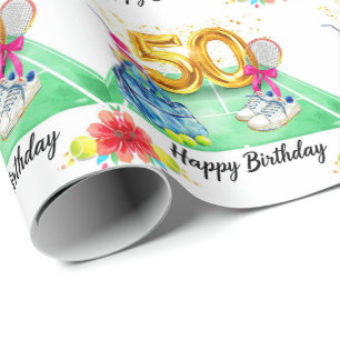 Papel De Presente Tenis Aniversário de 50 anos raquete de bola de t