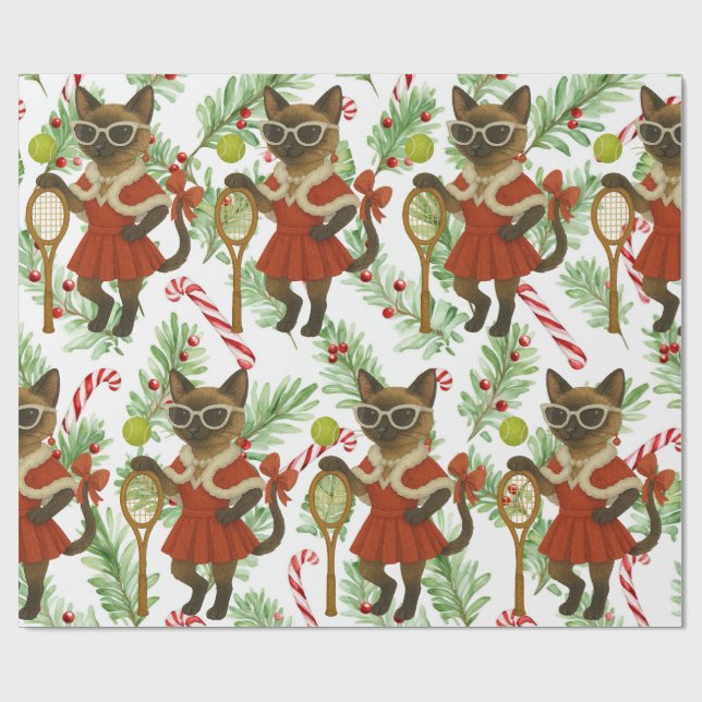 Papel De Presente Tenis Natal tema para Amantes de gato siamês (Aberto)