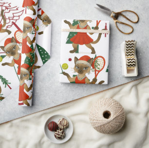 Papel De Presente Tenis Natal temático para Amantes de gato siamês