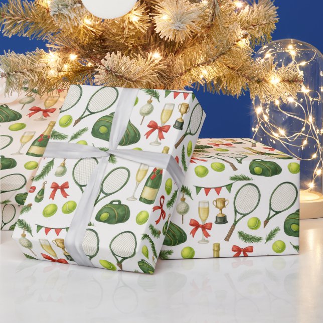 Papel De Presente Tênis Natal temido com raquete e bola (Feriados)