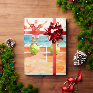 Papel De Presente Tenis Natal Verão com Papai Noel na praia