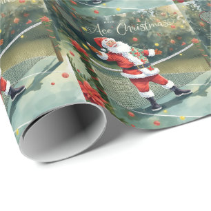 Papel De Presente Tênis Papai Noel Jogando Tênis na quadra