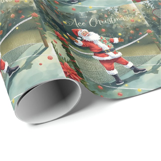 Papel De Presente Tênis  Papai Noel Jogando Tênis na quadra (Ponta do rolo)