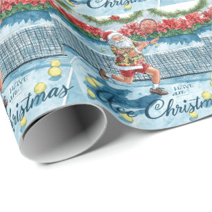 Papel De Presente Tênis Papai Noel Jogando Tênis na quadra