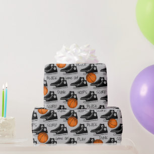 Papel De Presente Tênis Preto com Bola de Basquete 