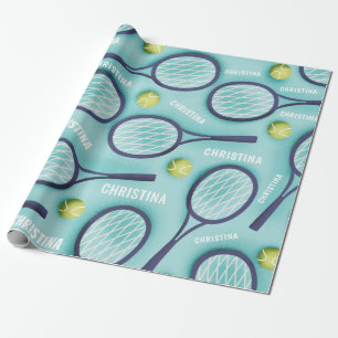 Papel De Presente Tênis Racket Ball & Kids Girls Name Patterno Cute