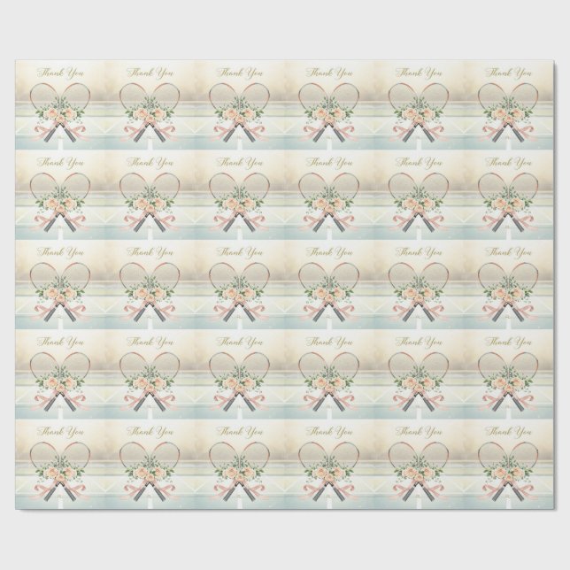 Papel De Presente Tennis Wedding Thank You text with Floral Rackets (Aberto)
