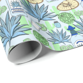 Papel De Presente Tequila Drink Blue Agave Cactus Patterado