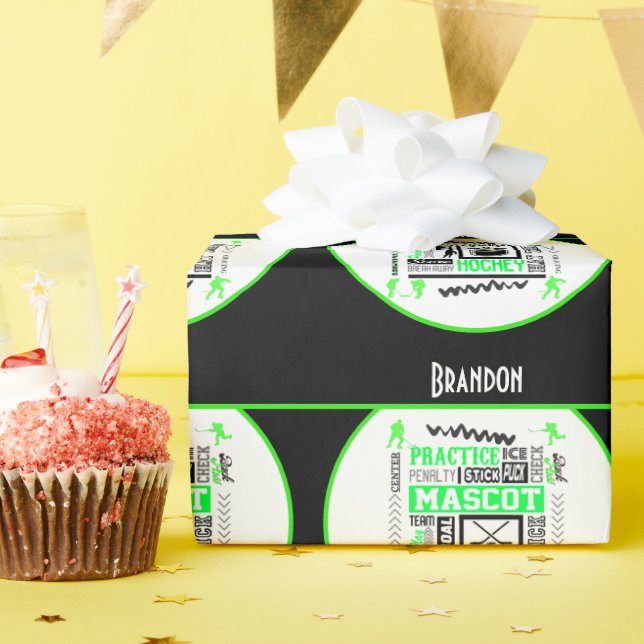 Papel De Presente Terminologia de Hockey para Meninos Personalizada  (Festa de aniversário)