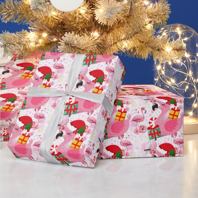 Papel De Presente Termo Flamingo Christmas (Feriados)