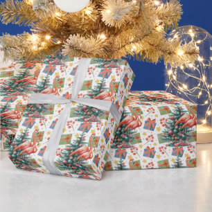 Papel De Presente Termo Flamingo Christmas